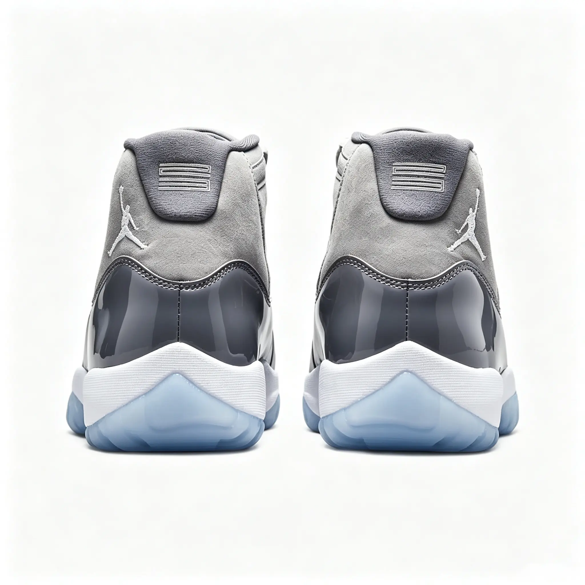 Brand New Sealed with Original Shoe Box High-Top Retro Basketball Sneakers, Cool Grey Suede Patent Leather Upper, White Midsole, Light Blue Translucent Outsole, Men Streetwear Casual Fashion Sneakers Daily Training Outdoor Sports Footwear
