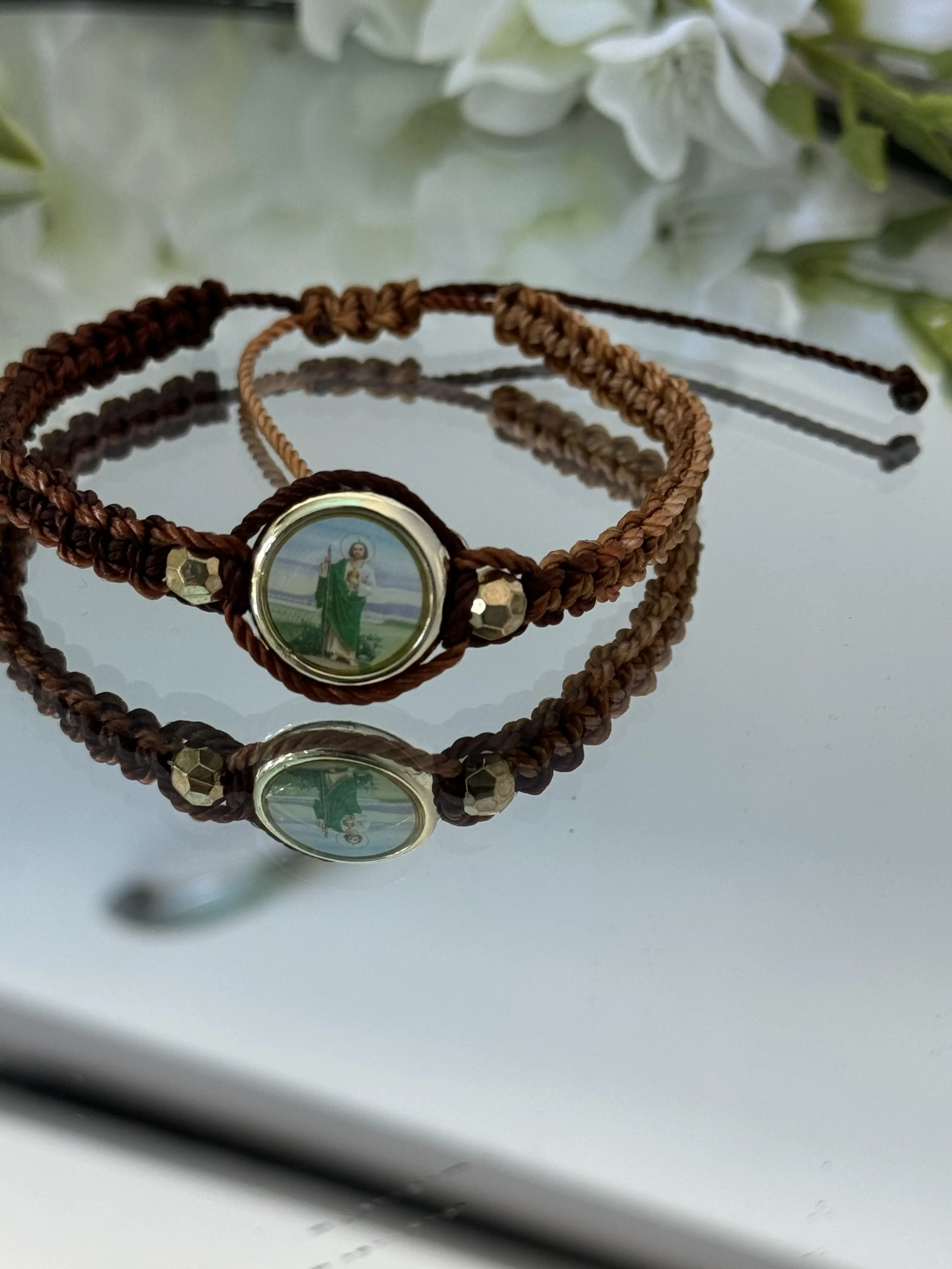 handmande multi brown SAN JUDAS/ST MICHAEL bracelet