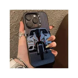 Case For IPhone 16 Pro Max 15 Plus 14 13 12 11 XS XR Couple Sports Car And Motocycle Pattern Matte Shockproof Anti-Scratch Stylish Smartphone Cover