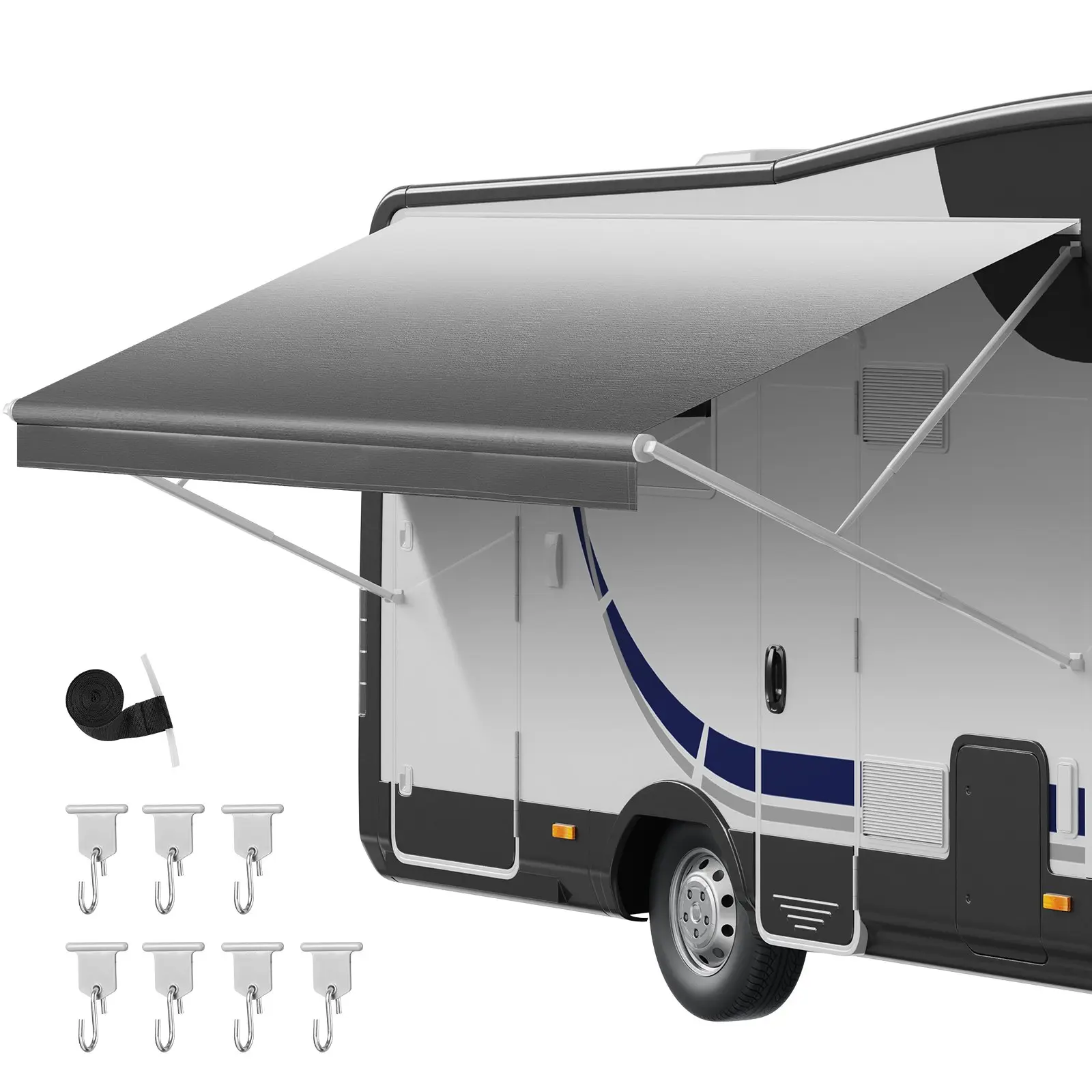 【Summerfinds】VEVOR 16’ Length RV Awning Replacement Fabric (15’2" Fabric), 18 oz Heavy-Duty Weatherproof Multi-Ply PVC Vehicle Part, UPF50+ UV Protection, Heat-Sealed Seams, Easy Installation, Includes Hardware for RV, Motorhome, Gray Fade