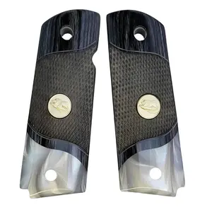 1911 Full Size Checkered Black Rosewood Panels w/Acrylic Pearl Accent and Gold Eagle Medallion grips