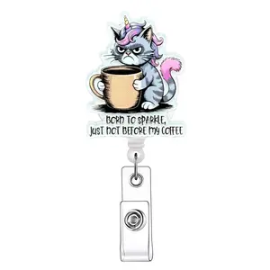 Cute Cat Pattern Retractable Badge Reel, 1/20pcs Acrylic ID Holder with Clip for Nurses, Doctors, Students & Office Staff, Identification Badges & Supplies