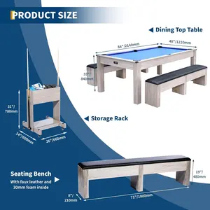 Blue,7FT 3-in-1 Pool Table with Dining Top & Table Tennis | Billiard Table Set with Accessories (Balls, Cues, Ping Pong) | HDF Wood Grain Finish | Includes Rolling Storage Caddy