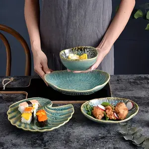 Japanese Style Ceramic Bowl, 1 Count Creative Oval Shaped Bowl, Ceramic Salad Bowls, Household Tableware for Home Kitchen Dining Room Party