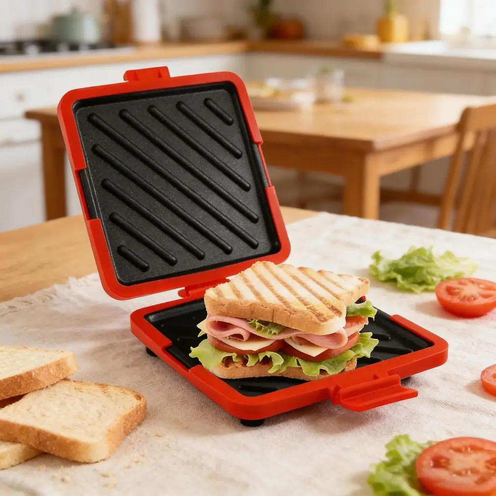 Microwave Sandwich Tray Non-Stick Food Grade Bread Baking Pan, Adjustable Microwave Power and Time, Suitable for Bacon, Wings, Steaks, Ham, Sandwiches
