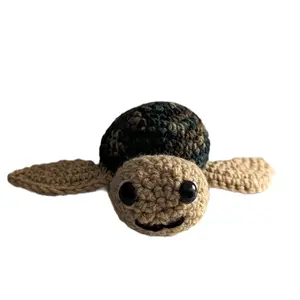 BusyBelle Handmade crochet Amigurumi Baby Sea Turtle doll with camouflage shell.