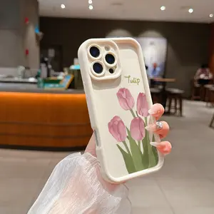 New 1 Cute  Tulip Flower Pattern Frosted Design Celestial Ladder Antique White Phone Case Anti-Drop Luxury Minimalist Protection Shockproof Durable Full Coverage Suitable for IPhone17 11 12 13 14 15 16 Pro Max Air Plus