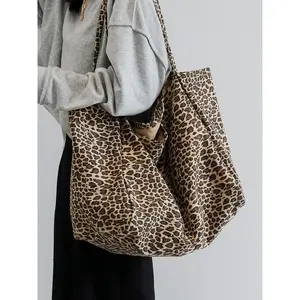 Vintage Leopard Print Tote Bag, Large Capacity Shoulder Bag, Casual Commuter Shopping Bag, Versatile Daily Use Handbag