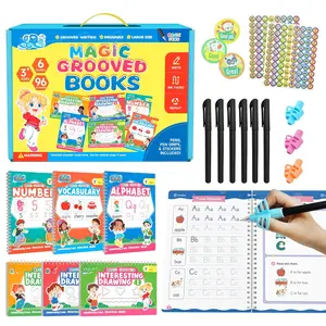 Magic Grooved Writing Practice for  Ages 3-8,  Handwriting Workbooks with Deep Tracing Grooves - Letters, Numbers, Math & Drawing - Disappearing Ink Pens & Grips -  Gifts for
