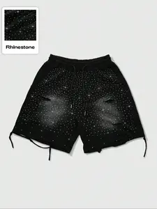 Men's Star Print Rhinestone Decor Shorts, Regular Fit Casual Fashion Comfy Shorts for Daily Outdoor Wear, Men Bottoms for Spring Summer, Casual Fitted Shorts