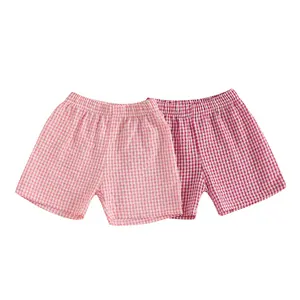 Canrulo Toddler Baby Boy Girl 2-Pack Shorts Gingham Plaid Shorts Summer Elastic Waist Short Pants Multipacks Bottoms 9M-4T