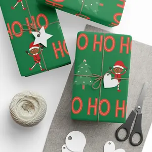 Copy of Holiday Gift Wrap, Dancing BLK Elf - HO HO HO GREEN