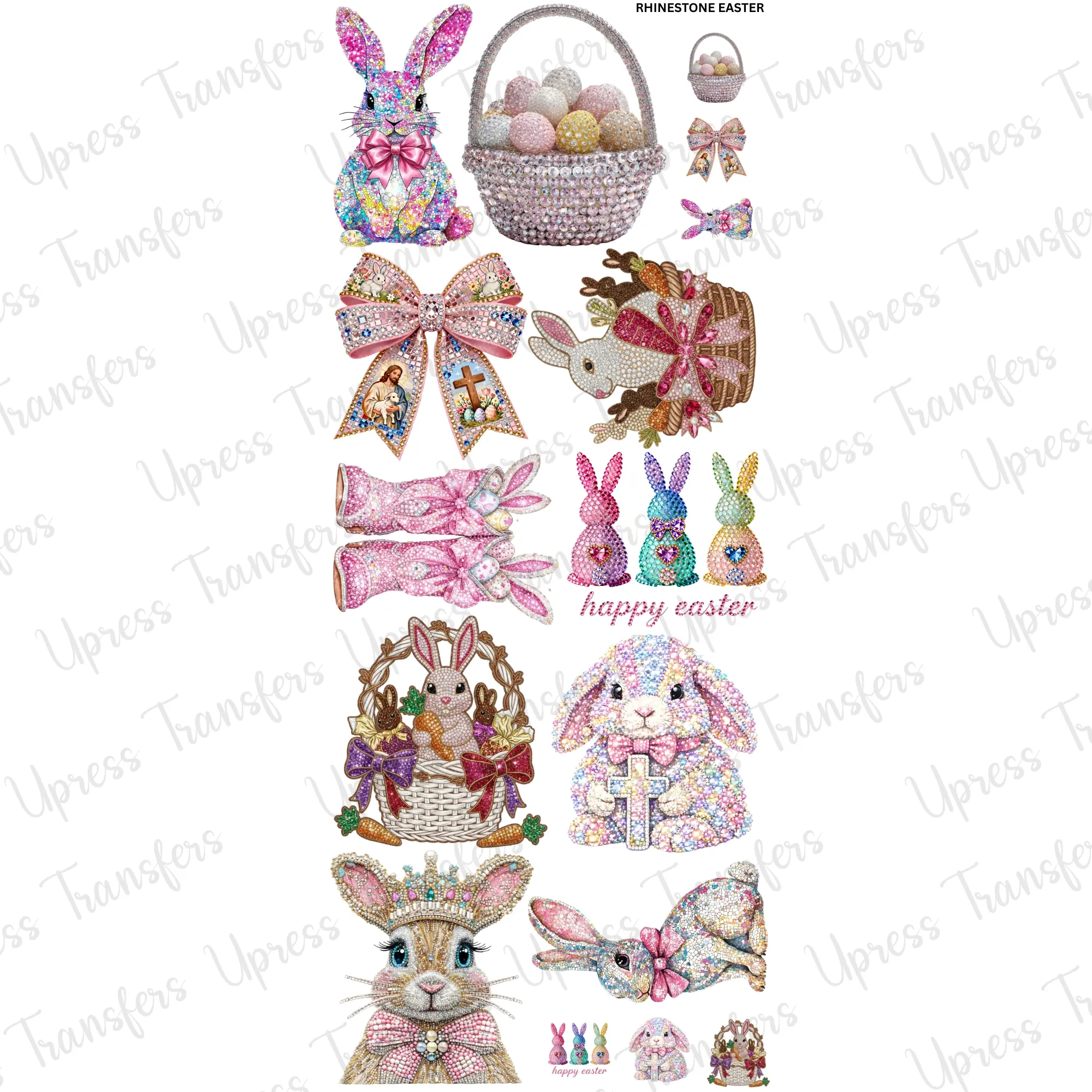 Rhinestone Easter DTF Transfer Gang Sheet 24.5" x 72" Direct To Film for DIY Enthusiasts Vibrant Custom Options Cozy Handmade Aesthetic