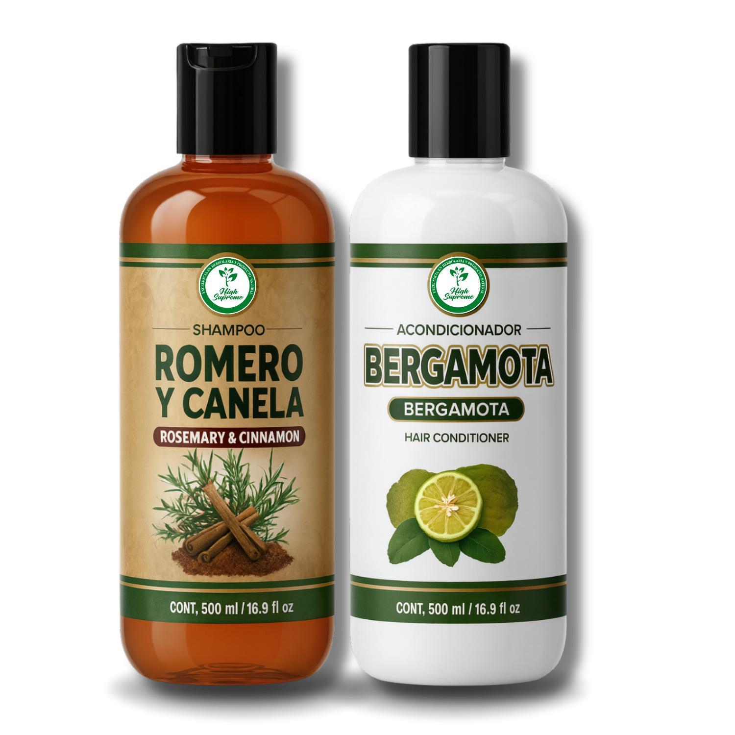 VIRAL Shampoo Romero Sábila & Canela & Acondicionador Bergamota - 16.9 fl oz Each - Premium Hair Care Set - Nutrient-Rich Formula for All Hair Types - Gentle Herbal Formula - Sulfate-Free - Natural Shine & Strength - Daily Use - 500 ml Each