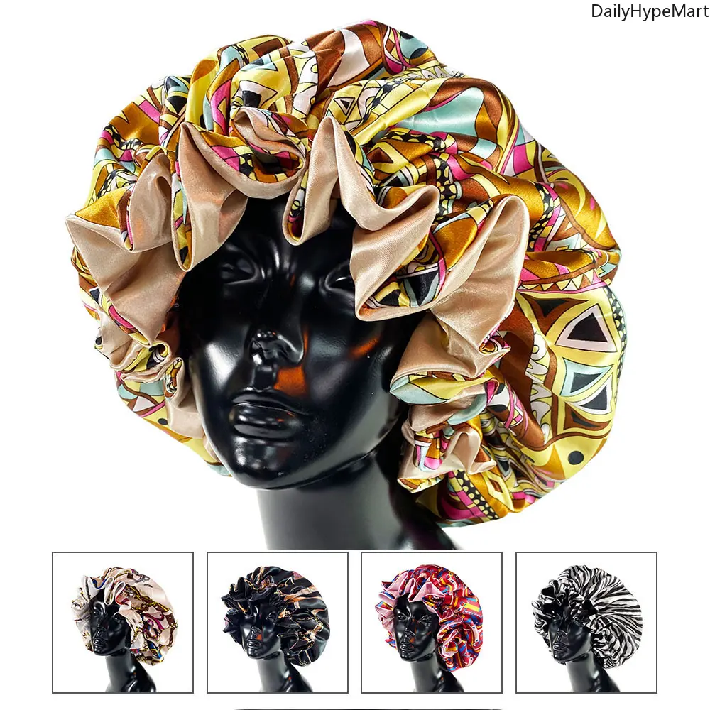 Women's Double-Layer Sleep Cap, Soft Plant Print Bonnet Hat for All Hair Types, Basic Everyday Fashion Accessory for Adults, Haircare, Heatless, Accessories Adults