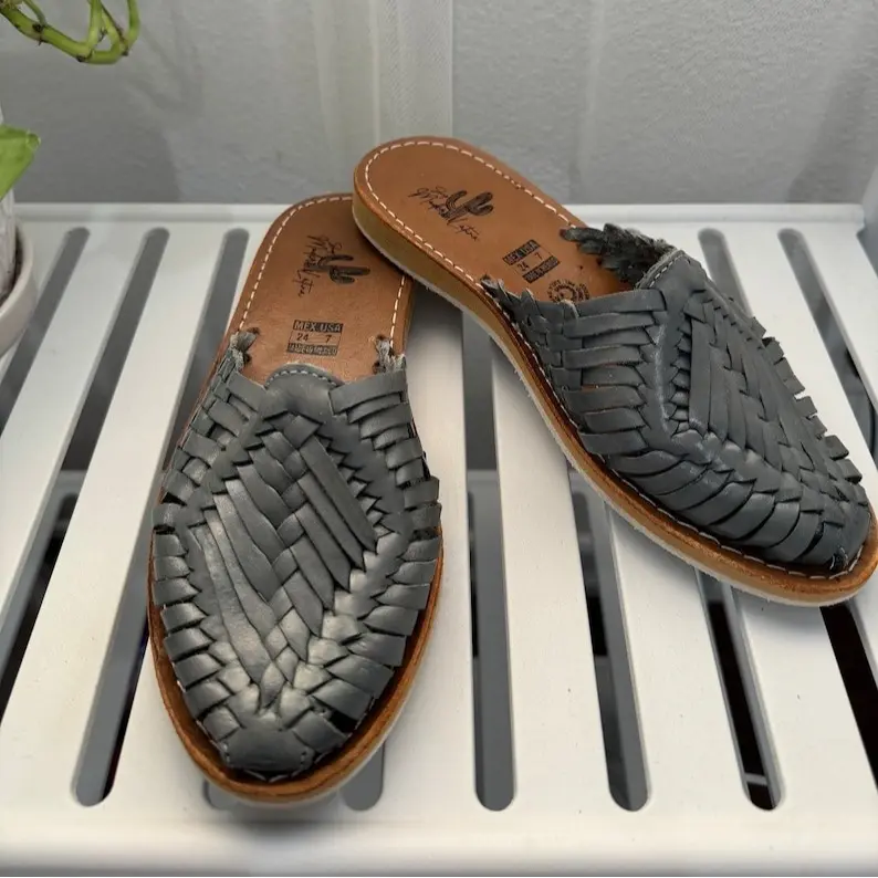 Grey Huaraches Mules - Mexican Huaraches - Mexican Artisanal Sandals - Leather Sandals for Women - Gift for Her