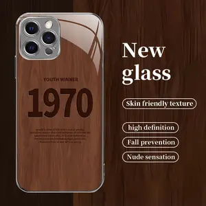 Suitable for [iPhone 13 Pro Max] Simple wood grain vintage high-grade glass phone case, affordable, drop-proof, anti-fingerprint-888