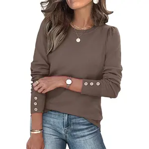 OFEEFAN Womens Sweaters Fall Fashion 2025 Long Sleeve Button Cuff Soft Knit Pullover Trendy Tops Dressy Casual Blouses