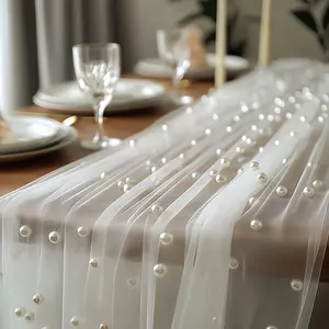 White Pearl Sheer Tulle | Suitable for Home Decoration, Wall Decoration, Windowsill Arrangement, Tabletop Coverage, Party Decor, and Various Festive Event Scenes | Size: 160*300cm/5.25*9.8 feet, Polyester, Fabric