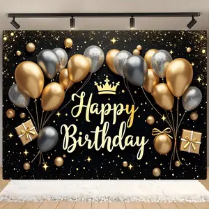 Balloon Crown Birthday Party Banner, 1 Count Photo Props Background Cloth, Indoor & Outdoor Birthday Party Decoration, Home Decoration, Ornaments