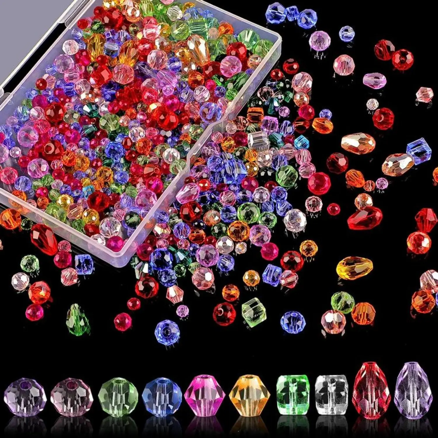 1000Pcs 8mm Colorful Faceted Cut Crystal Glass Beads Bulk - 550 Flat, Teardrop, Rondelle, Briolette - Beads Charms Accessories, DIY Beading Accessories for Jewelry Making - Home Improvement Supplies, 550 Flat Beads