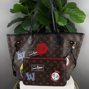 Pre-owned Louis Vuitton Monogram Canvas with Leather Trim Tote Bags Neverfull MM Monogram Canvas World Tour Tote Bag Authentic Pre Owned
