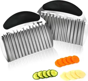 2PCS Crinkle Cutters, Large Heavy Duty Stainless Steel Crinkle Cutter with Ergonomic Non-Slip Handle, Professional Wavy Cutter for Veggies, Potatoes, Carrots, Cucumbers