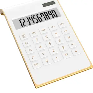 Calculators, Desktop Calculator with Large LCD Display, 10 Digits Solar Power Basic Office Calculator, Gold Office Desk Supplies and Accessories Plastic UK type Cordless