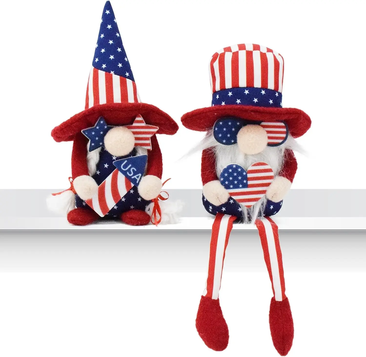 Handmade 2pcs 4th of July Decorations Gnomes America Red White Blue Figurines Stuffed Santa Gonk with Long Leg Independence Day Festival Gifts Patriotic USA Gnomes for Home