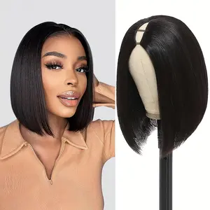 New Fashion 2025 Women'S & Men'S Natural Human Hair V-Part Bob Wig - Glueless Full Head Clip-In Half Wig with Lace Front, 150% Density Straight/Soft Curls, Natural BrownBlonde/Red/, V Shape Wigs For Everyday & Special Events, Short Bob Wig, Event Hairpiec