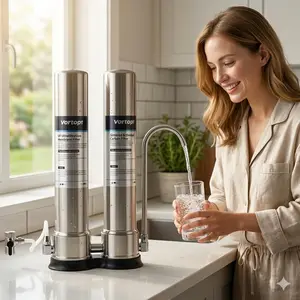 Countertop water purification system, dual-layer stainless steel countertop filter with ultrafiltration and activated carbon filtration, 	16000gallon water filter – effectively removes lead, chlorine, heavy metals