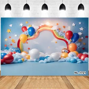 Photography Background Colorful Balloons Rainbow Arch Stars Decorations Birthday Party Photo Studio Backdrop