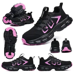 Women's Fashion Lace Up Front Work Safety Shoes, Casual Comfort Breathable Anti-smash Anti-puncture Sports Shoes, Female All-match Round Toe Shoes for Daily Wear, Steel Toe Shoes Footwear Trending Sneakers