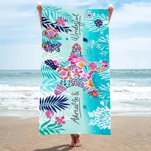 Geometric Ocean Beach Towel - Super Soft Microfiber, Quick-Dry, Palm Leaves & Starfish Design, Portable for Camping Travel
