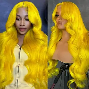WeLove Yellow Wig 13x6 HD Lace Front Wigs for Black Women Synthetic Wig Body Wave Wig 30 Inch 220 Density Pre-Plucked Baby Hair