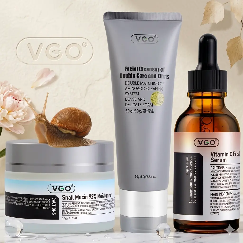 VGO 3-Step Skin Routine - Gentle Cleanser & Lightweight Moisturizer to Hydrate & Smooth Skin, Simple Daily Care Kit for Beginners, Evening, All Skin Types