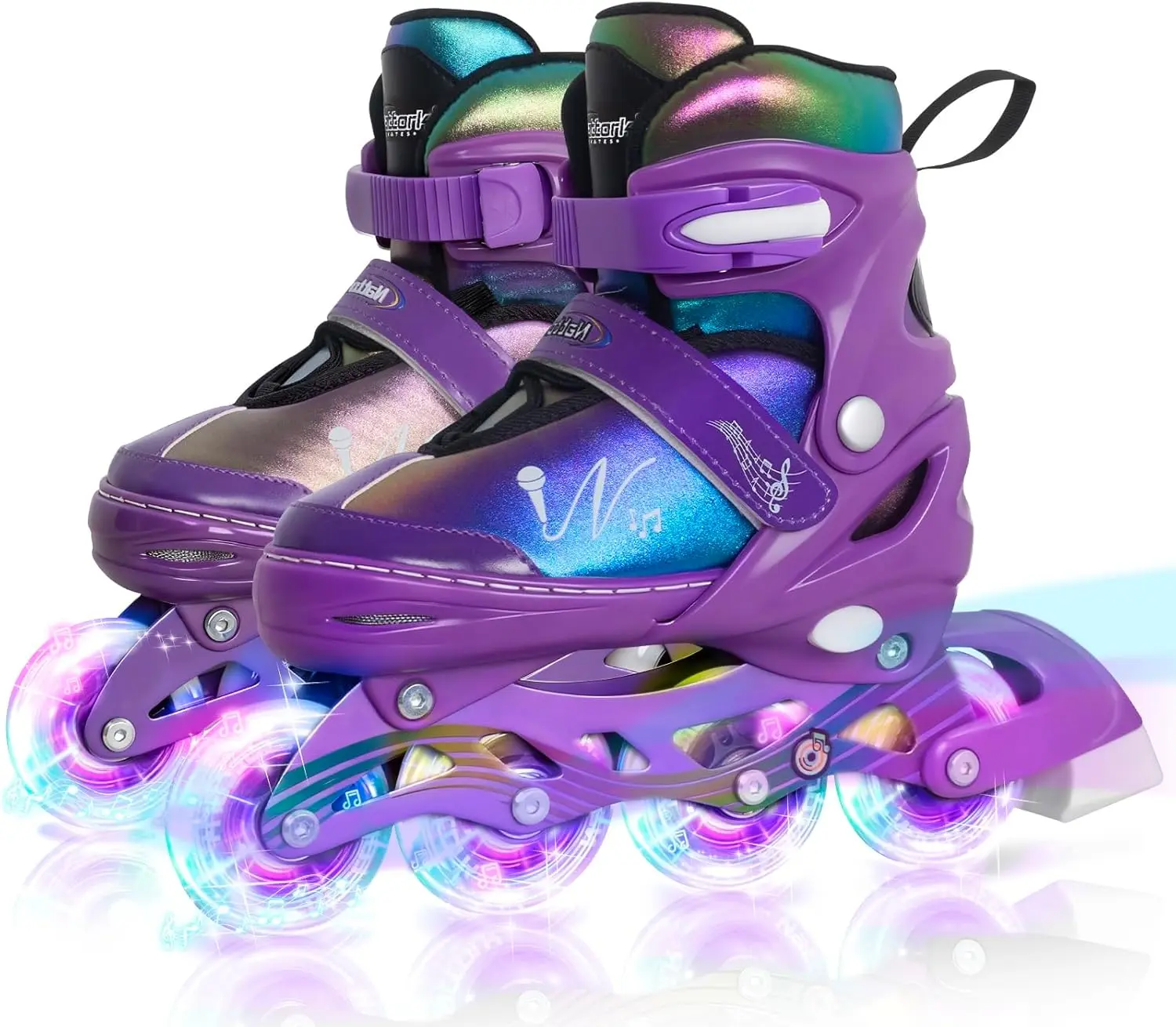 Kids' Expandable Inline Skates for Beginners - Light-Up Moving Design, Gradient 82A PU Inline Skate Wheels, ABEC-7 Bearings, Secure Buckle, Durable Roller Skating Gear, Expandable Design, Light-Up Moving Inline Skates