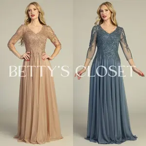 Amanda Embroidered Long Sleeve A-Line Prom Gown