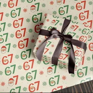 Funny 67 Christmas Wrapping Paper, Santa Meme Gift Wrap for Kids, Red and Green Holiday Gift Wrap Roll, Hilarious Christmas Gift Idea