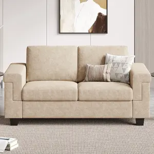 2 Seater Sofa Couch with Deep Seat, 64" Modern Upholstered Loveseat Sofa with Armrests, Easy Installation, Comfy Couches for Living Room, Apartment, Beige