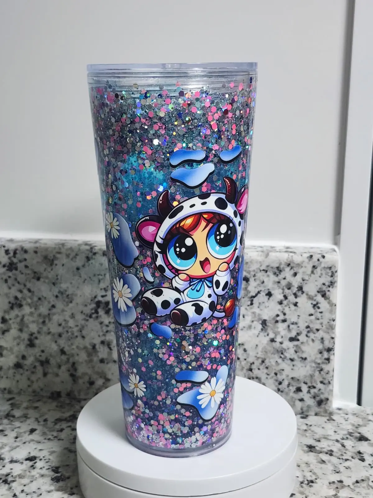 24oz Custom Acrylic Snow Globe Tumbler with Lid & Straw – Personalized Cup