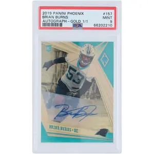 Brian Burns Carolina Panthers Autographed 2019 Panini Phoenix Gold Vinyl #157 #1/1 PSA Authenticated 9 Rookie Card - Fanatics Authentic Certified