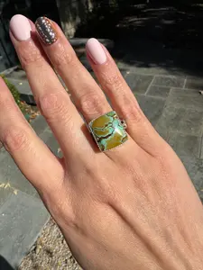 Turquoise Barrel Ring with Silver Snakes (Size 6.25)