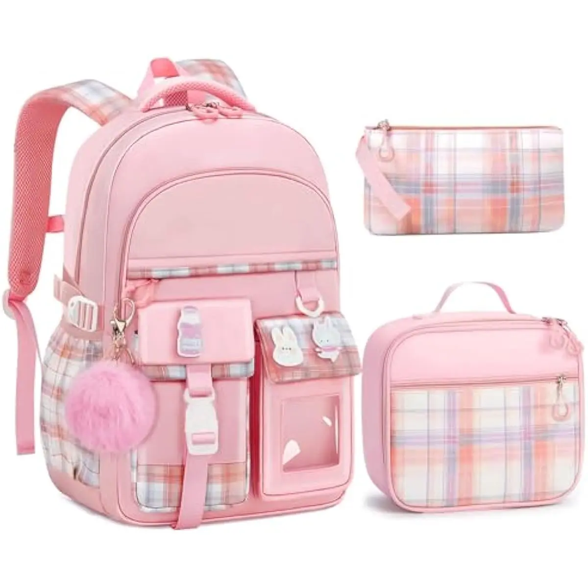 School Backpack for Girls - 5PCS Girls Backpack with Lunch Box Set for Elementary, Middle and High School Students - 18" Large Capacity School Bookbag with Multiple Pockets