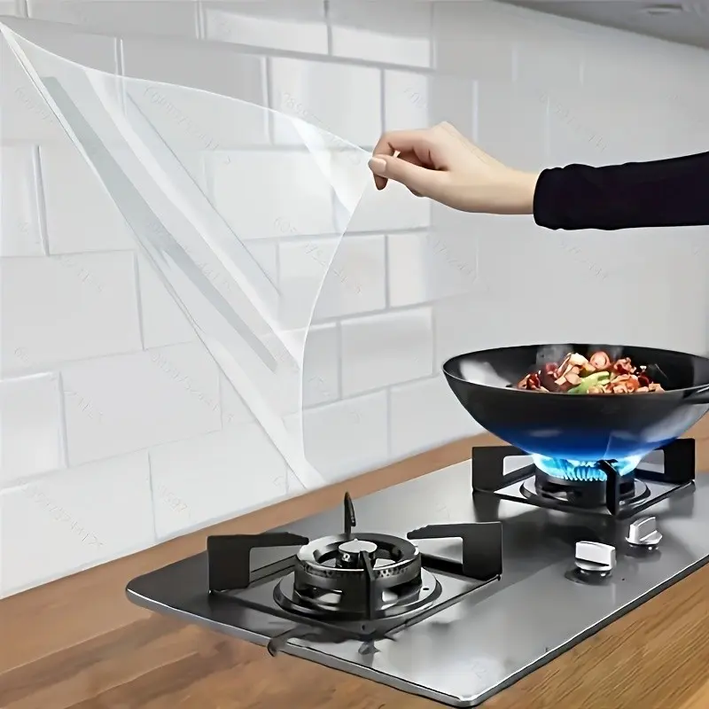 High-Temperature PVC Splash Guard, Oil-Resistant Self-Adhesive Wall Protector, Ideal for Kitchen Cabinets and Range Hoods, Water Splash Guard