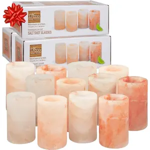 D'Eco Himalayan Salt Shot Glasses (12 Pack) Hand-Carved 3" All-Natural Salt Tequila Shooters- Light Salty flavor to Any Drink- Great Mother's Day Gift