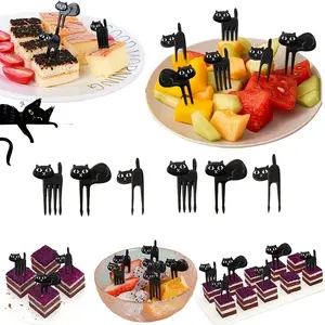30pcs Cute Black Cat Fruit Fork Reusable Fruit and Snack Fork Mini Dessert Fork Salad Fork for Lunch Boxes Perfect for Parties and Family Fun Black Cat Style Utensil for Fun Eating Experience
