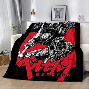 Berserk Guts Anime Blanket Berserker Armor Fleece Throw Manga Room Decor Dark Fantasy Aesthetic Otaku Gift Cozy Bedroom Decor Trending Tiktok Finds Japanese Katakana Merch Red Black Gamer Accessories Soft Warm Bed Sofa Cover Edgy Boy Gift