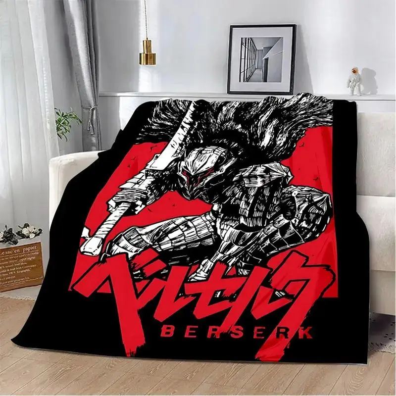 Berserk Guts Fleece Throw Blanket - Berserker Armor, Red Black, Soft Warm, Anime-Style Manga Dark Gothic Throw Blankets, Otaku Gamer Edgy Boy Gift, Bedroom Sofa Cover, Japanese Katakana Merch, TikTok Trending Decor, Manga Blankets