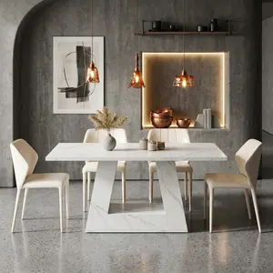 63-Inch Modern Faux Marble Dining Table, Rectangular Dinner Table for 4-6 People, Stylish Kitchen Dining Room Table, Versatile Indoor Furniture for Dining Room Kitchen Living Room Apartment Home Decor